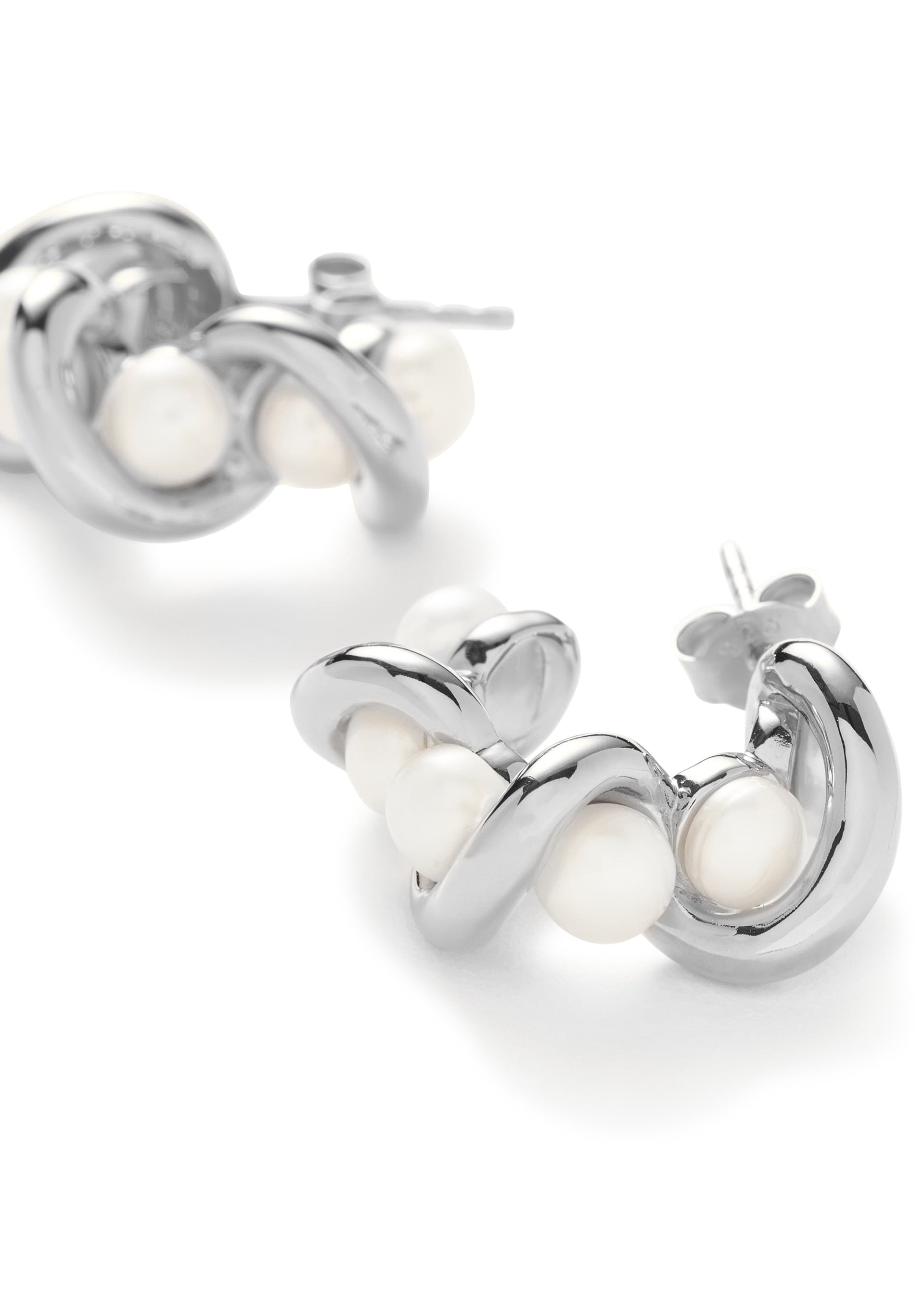 Molten pearl and silver-plated hoop earrings