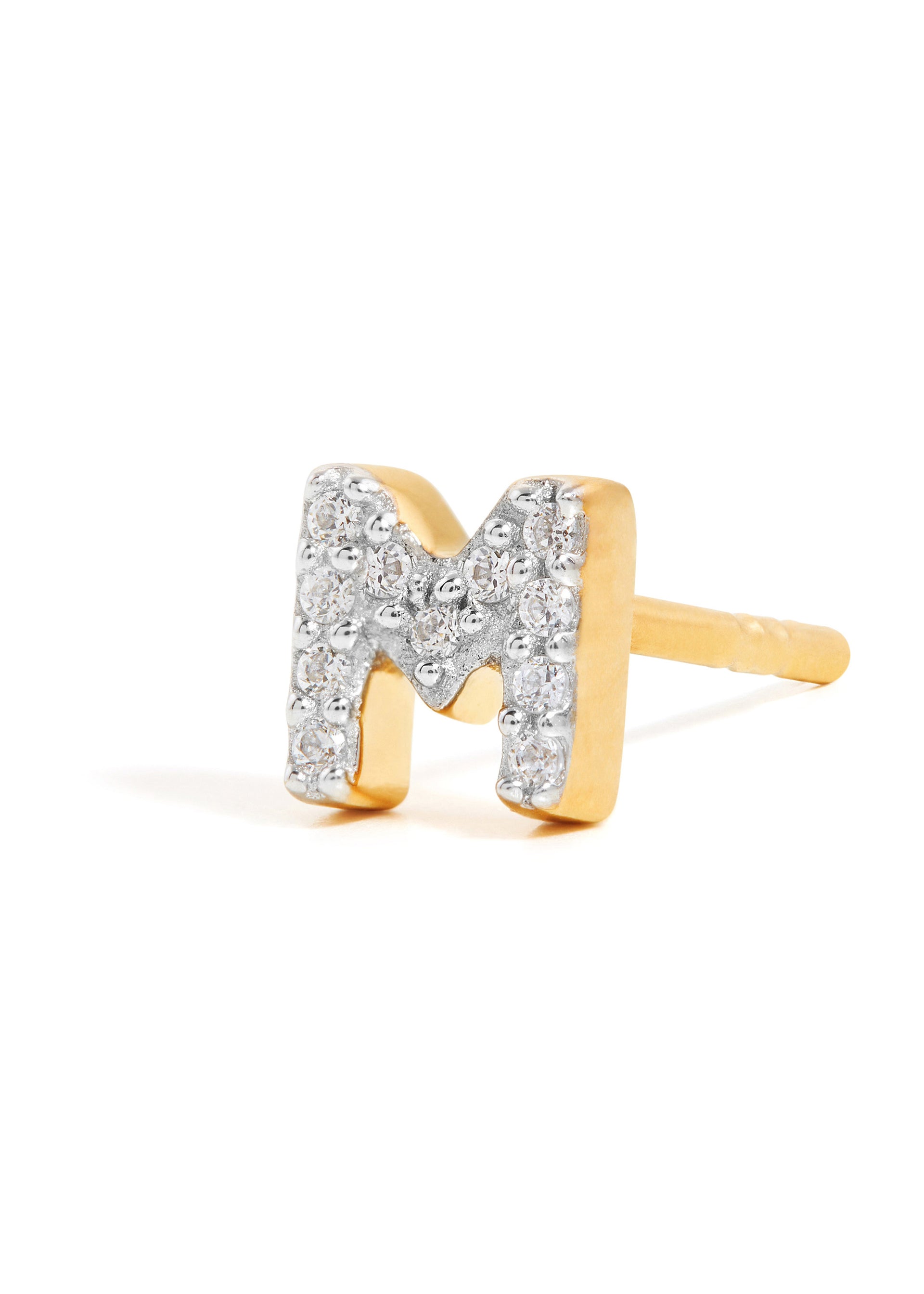 M Initial 18kt gold-plated single stud earring