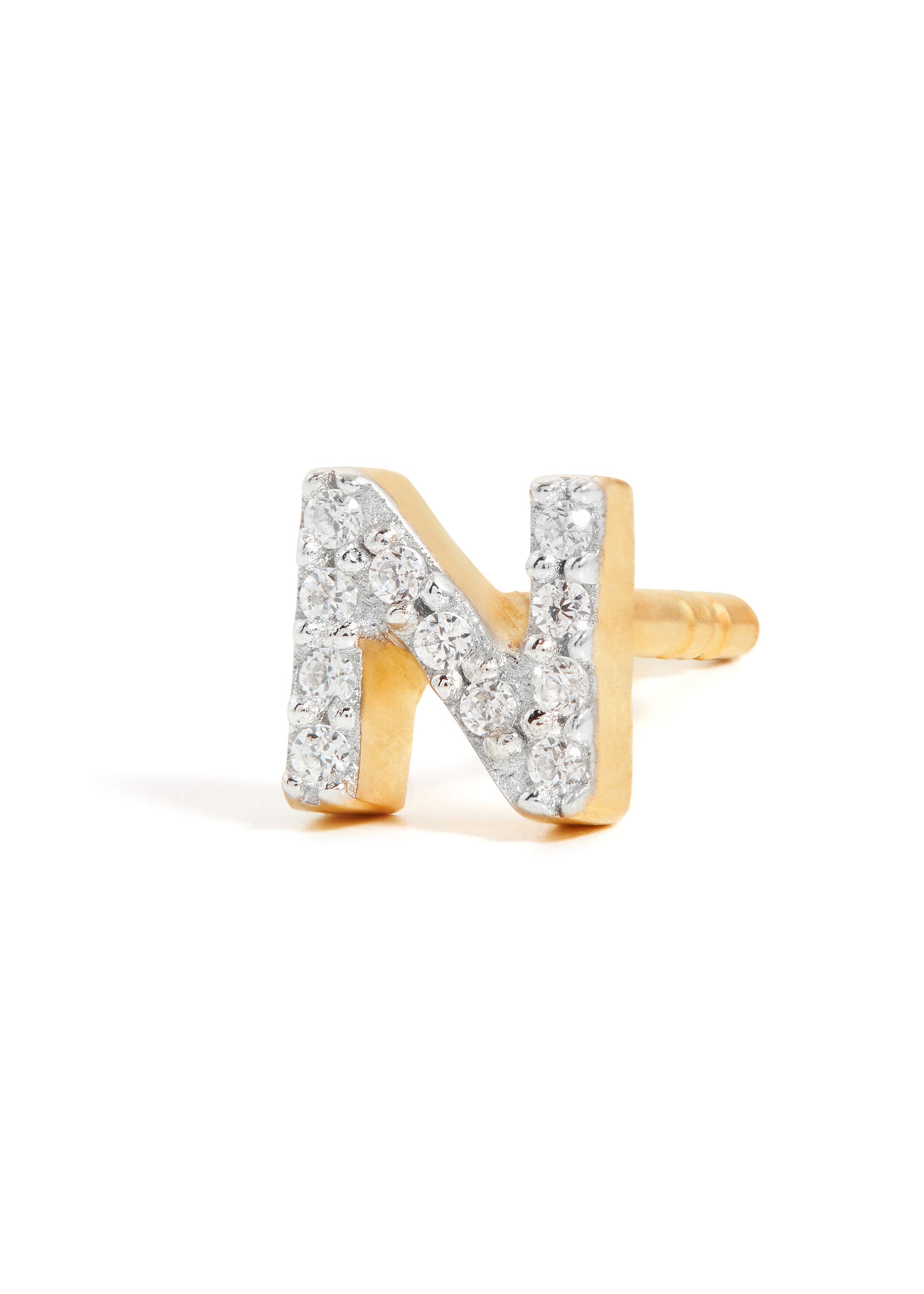 N Initial 18kt gold-plated single stud earring