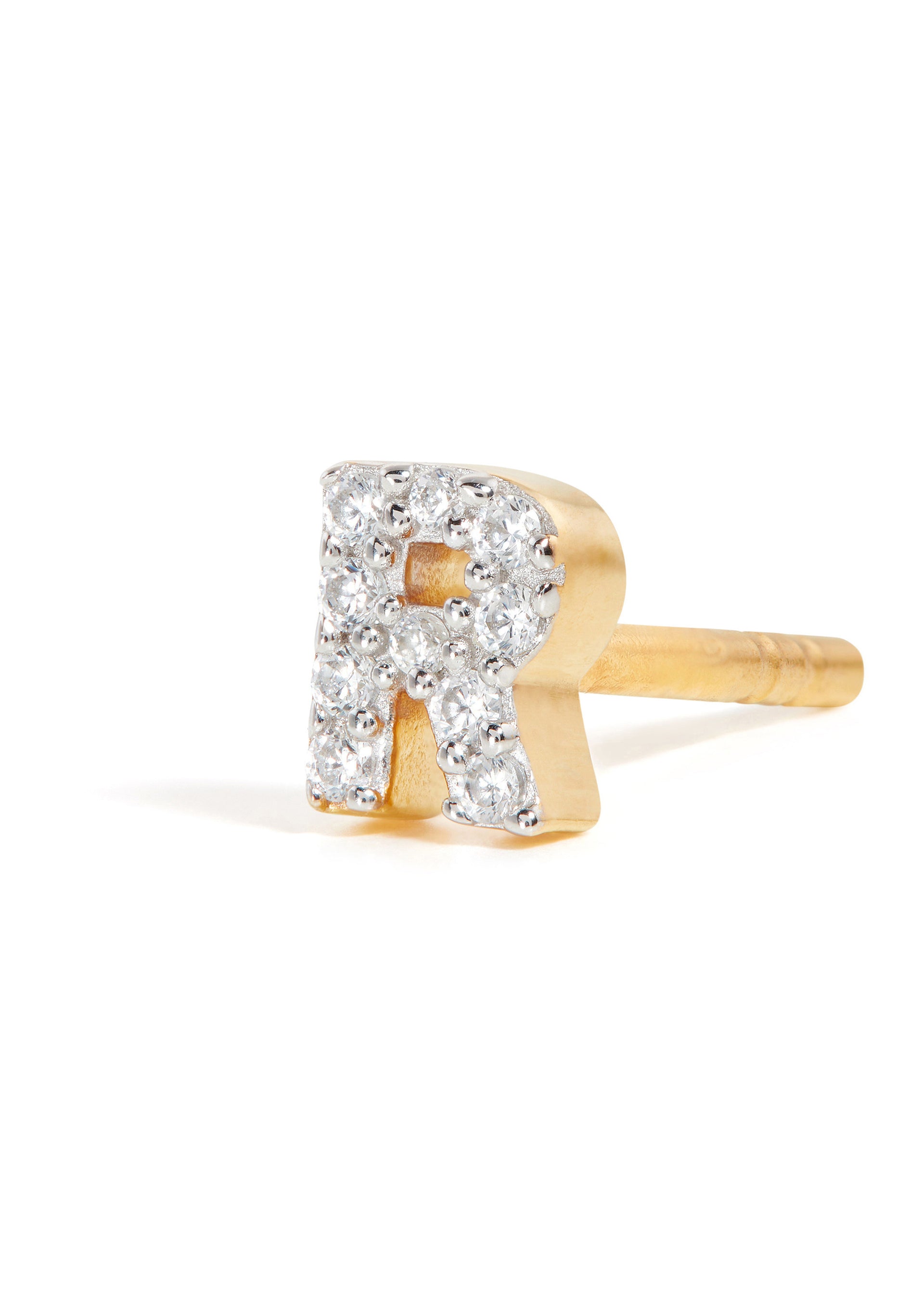 R Initial 18kt gold-plated single stud earring