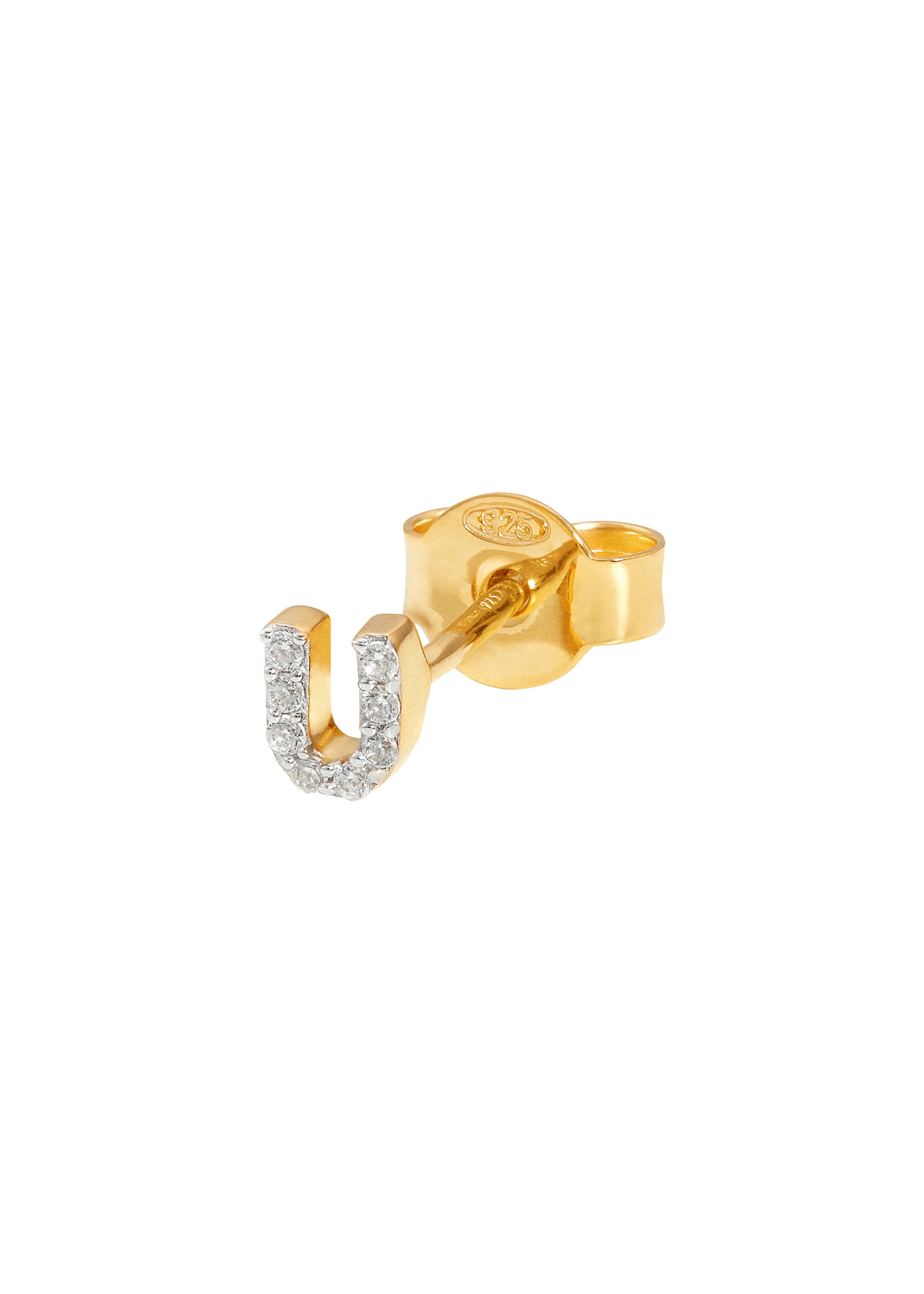 U Initial 18kt gold-plated single stud earring