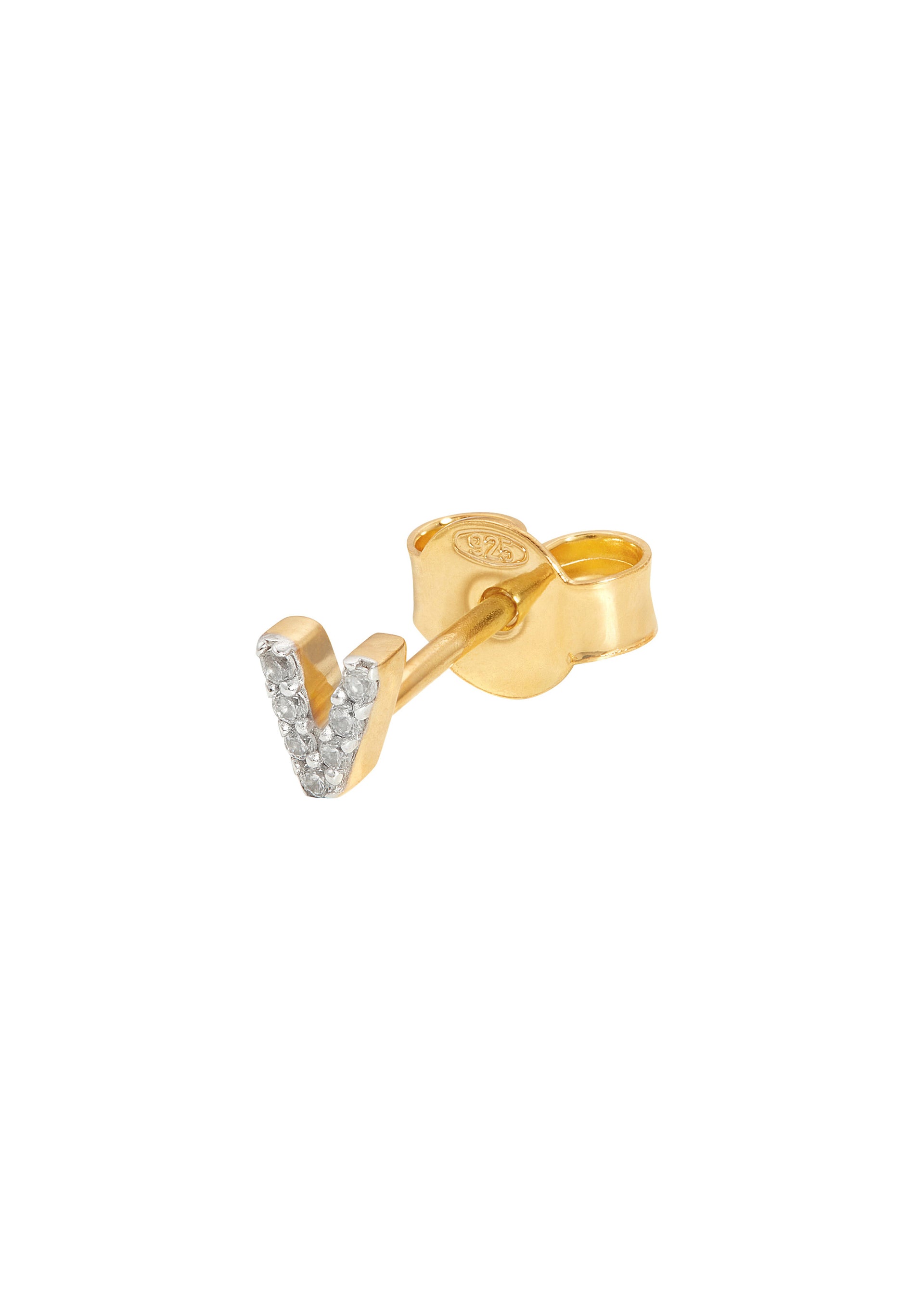 V Initial 18kt gold-plated single stud earring