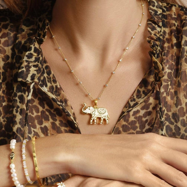 Infinite Wisdom - Gold Plated Elephant Pendant Necklace