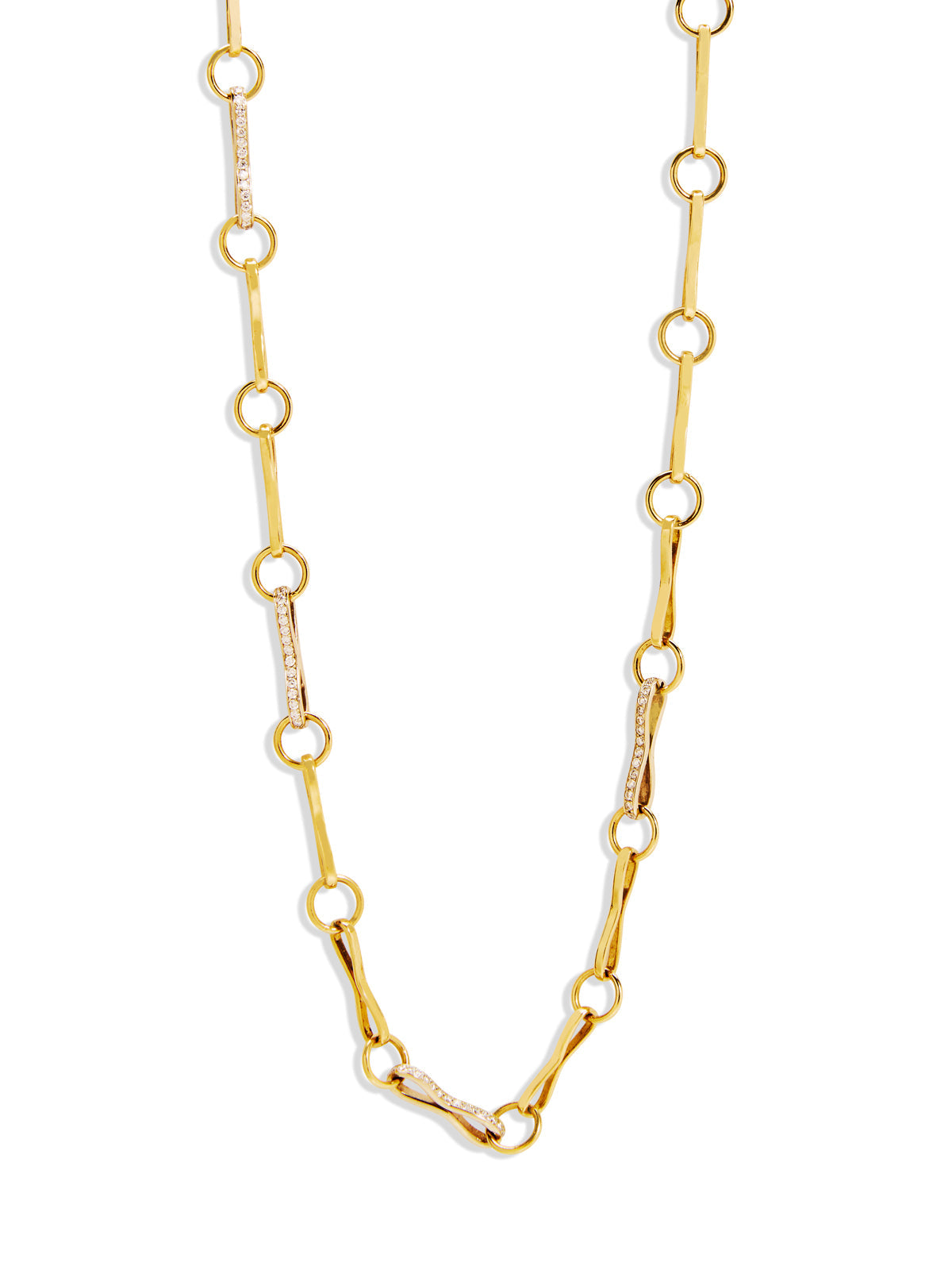 Large Circle Pavé Diamond Links Handmade Chain Yellow Gold Necklace