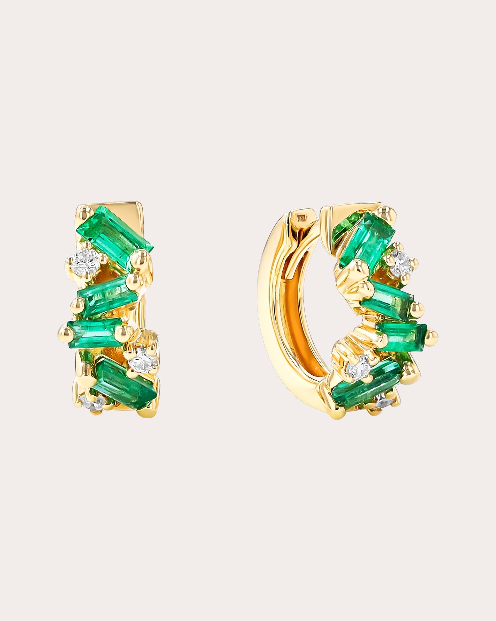 Frenzy 18K Gold Emerald and Diamond Hoop Earrings