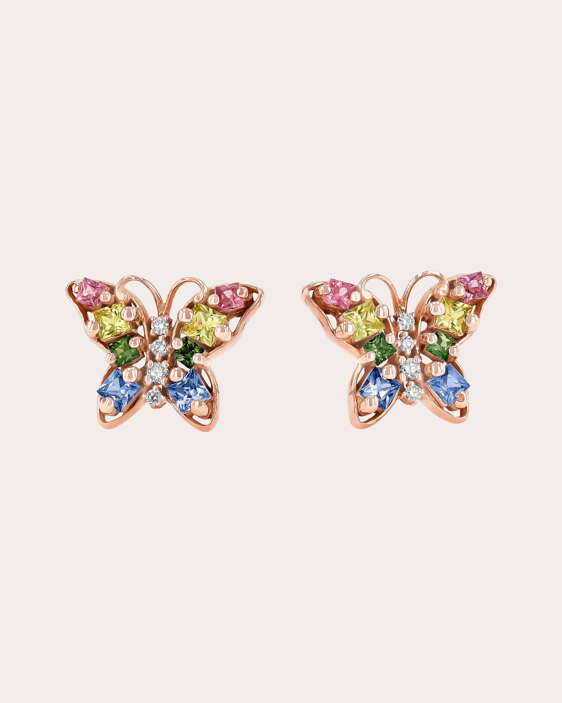 Mini 18K Gold Sapphire and Diamond Butterfly Earrings