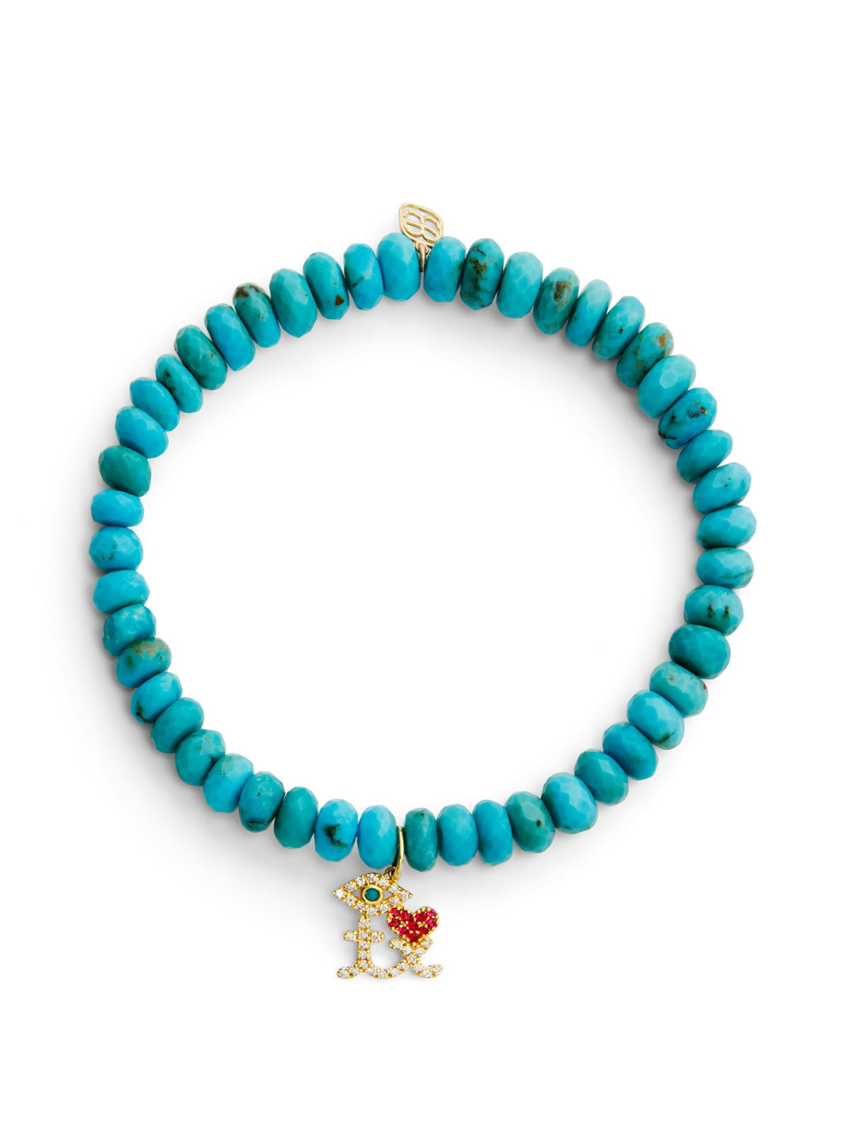 Evil Eye Heart TX on Faceted Turquoise Beaded Bracelet