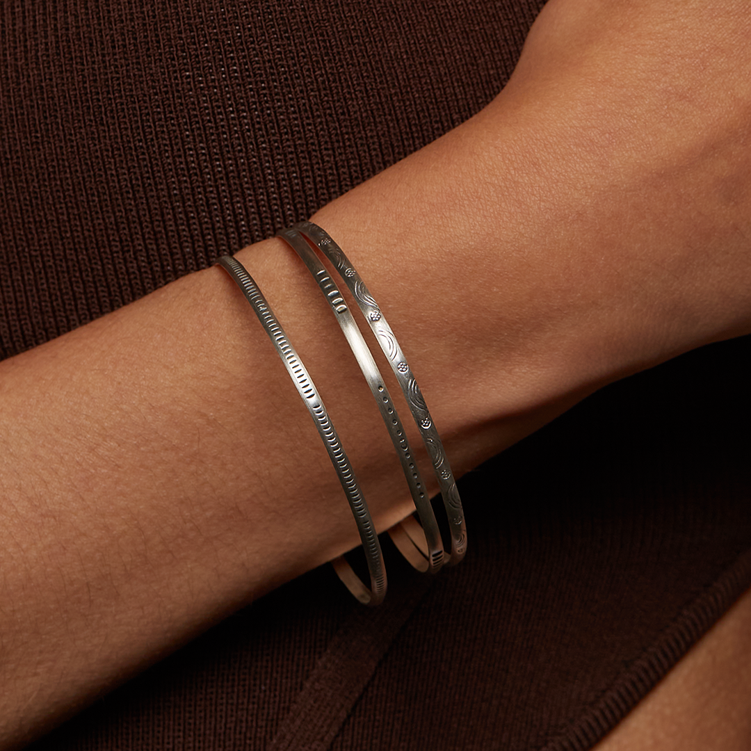 Silver Etched Bracelet Bangle - Melody