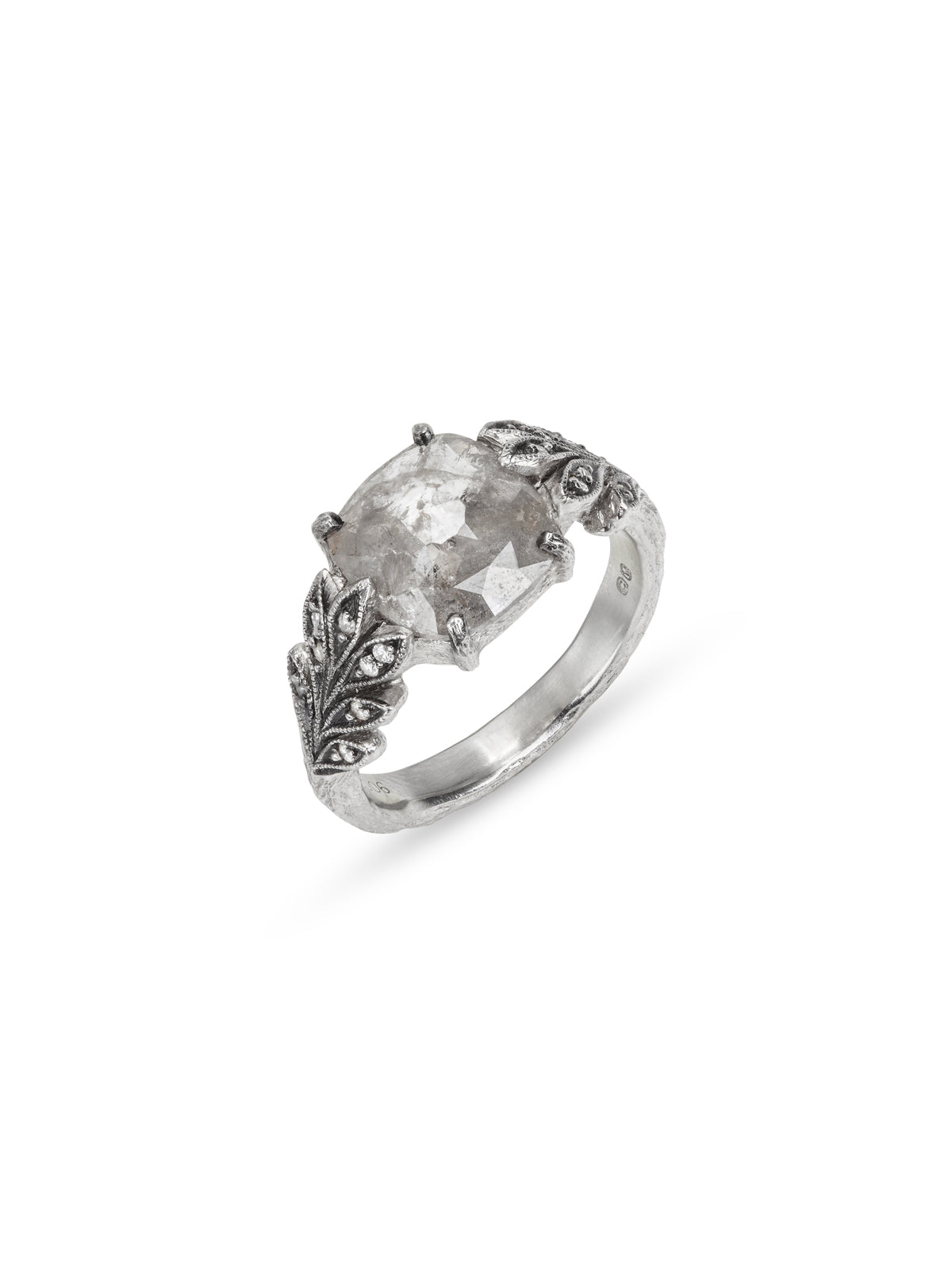 2.27 Carat Grey Rustic Diamond Leafside Ring