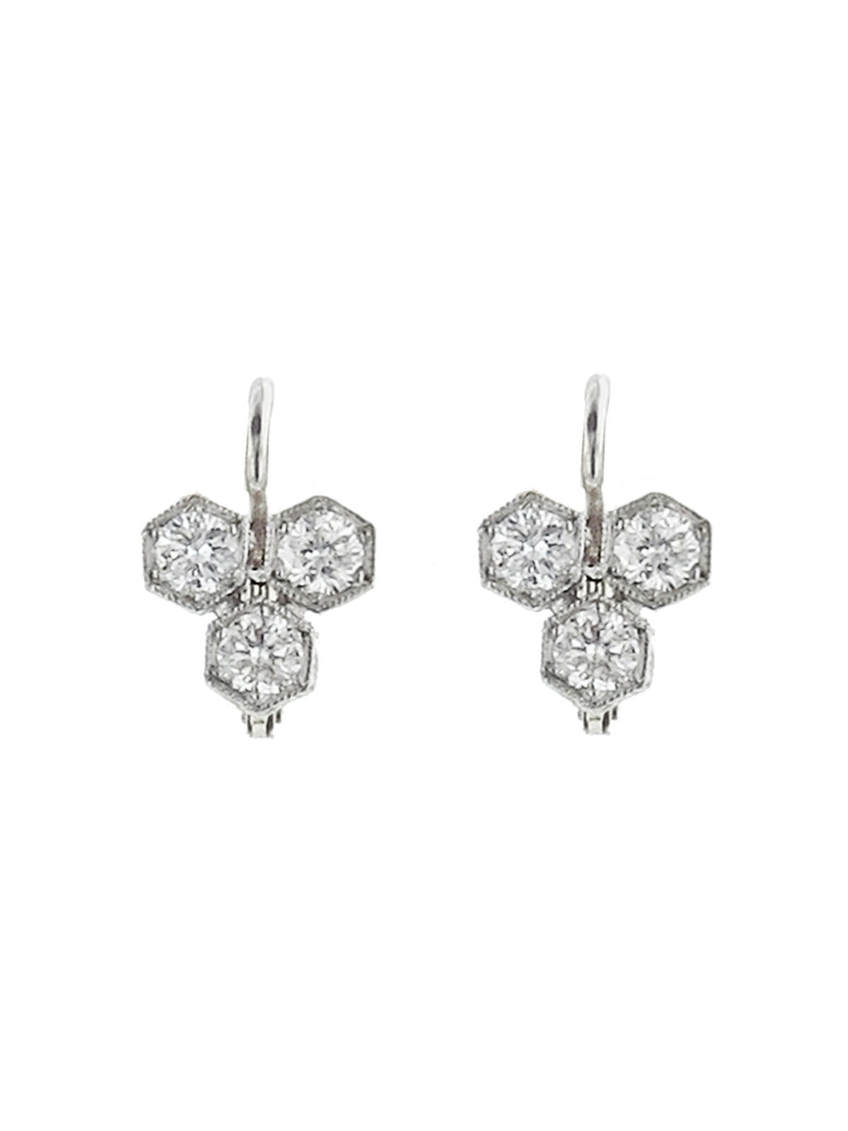 Triple Diamond Hexagonal Platinum Earrings