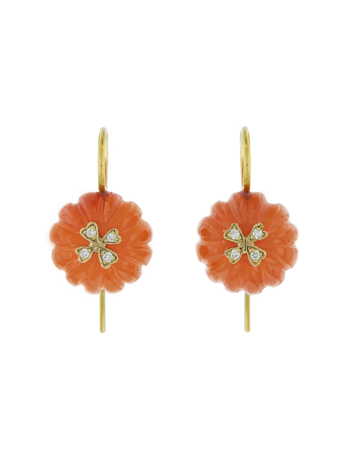 Carnelian Flower Bead Wildflower Overlay Yellow Gold Earrings