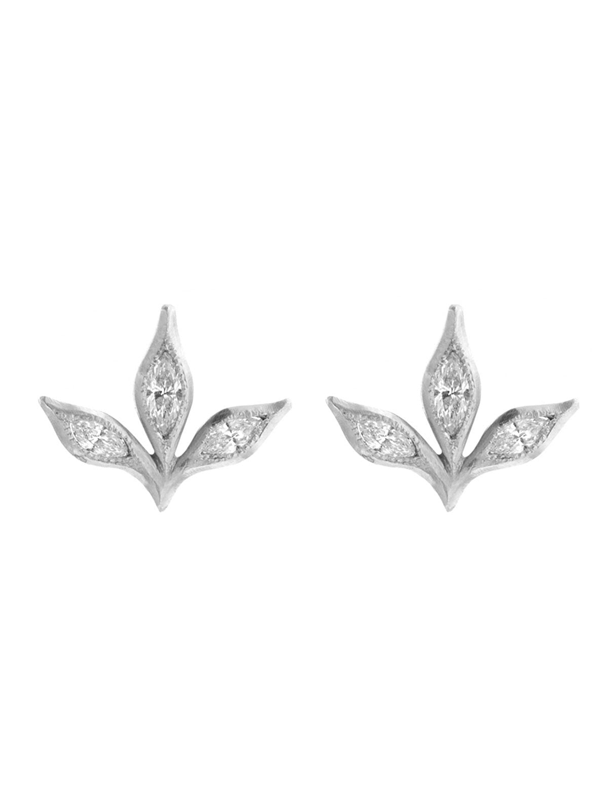 Three Marquise Diamond Leaf Platinum Stud Earrings