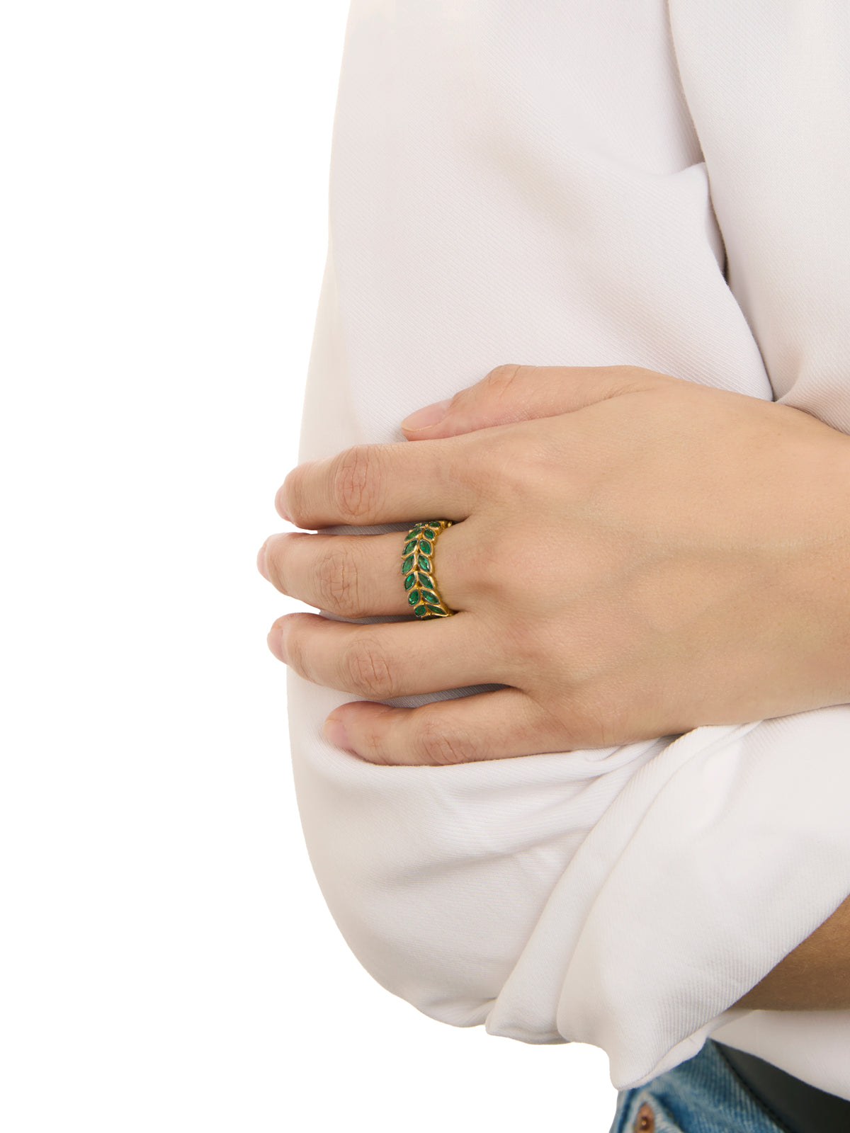 Emerald Laurel Band Yellow Gold Ring