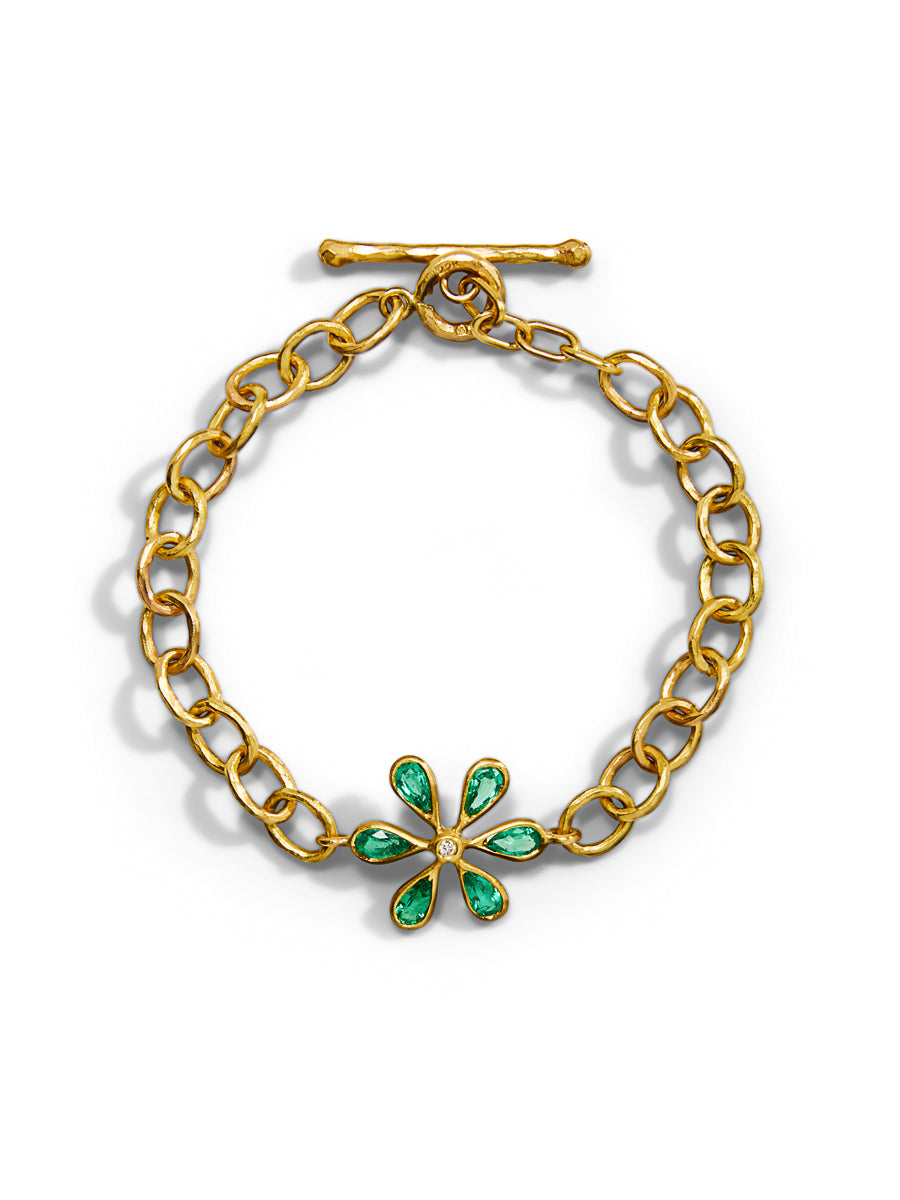 Zambian Emerald Flower Yellow Gold Bracelet