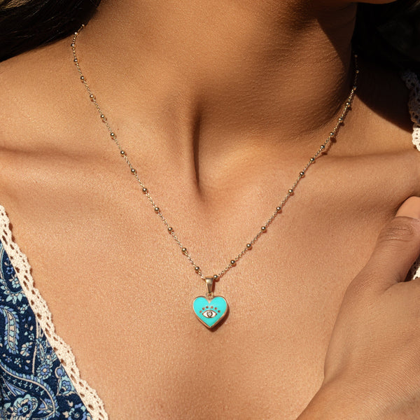 Sincere Love - Evil Eye Diamond Heart Charm Necklace