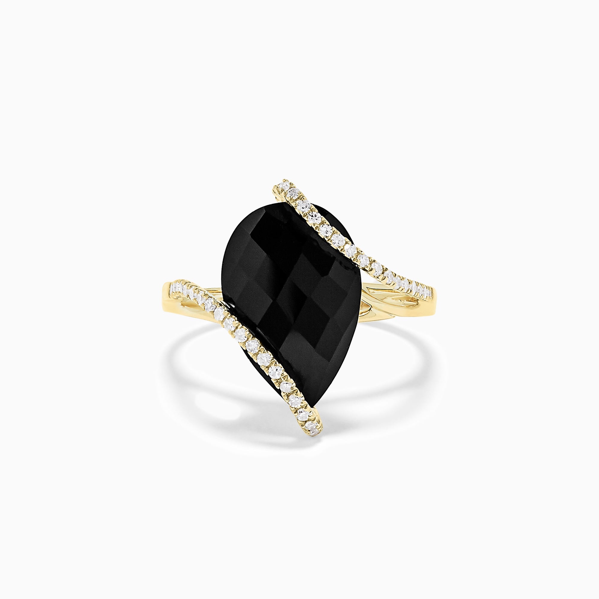 Eclipse 14K Yellow Gold Onyx and Diamond Teardrop Ring 6.49 TCW