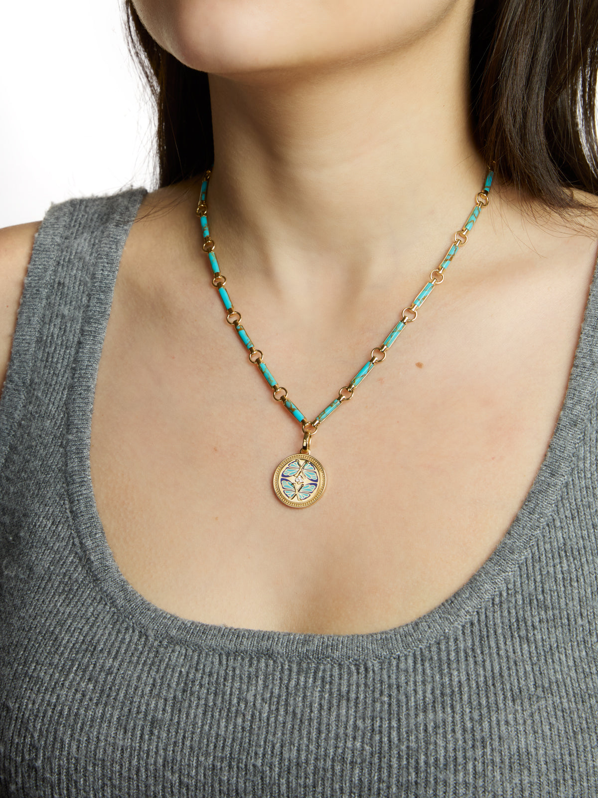 Turquoise Element Yellow Gold Chain Necklace