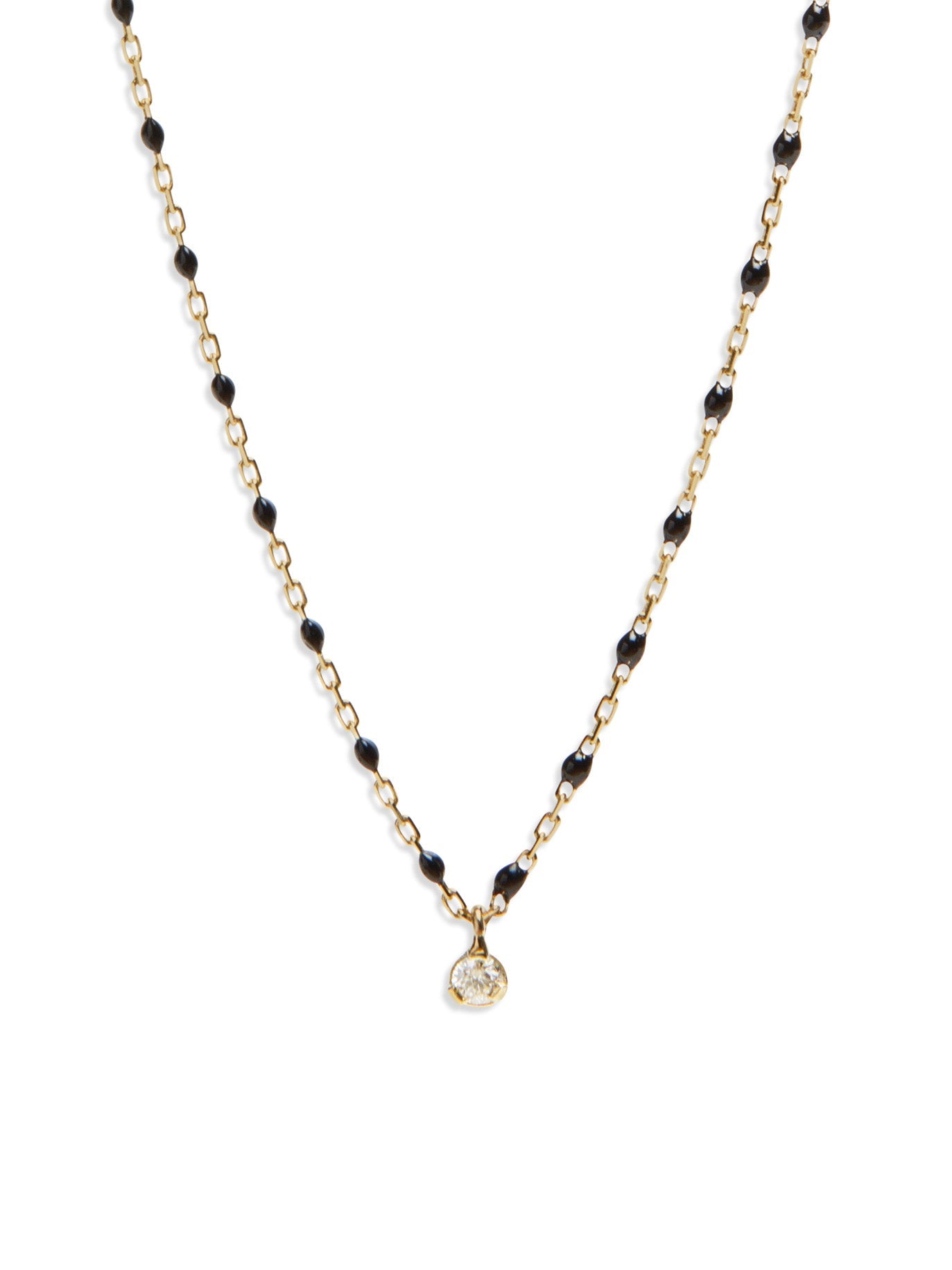 Mini Gigi One Diamond Black Resin Yellow Gold Necklace