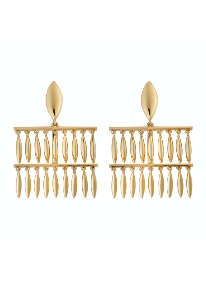 Mini Grass Raining Yellow Gold Drop Earrings