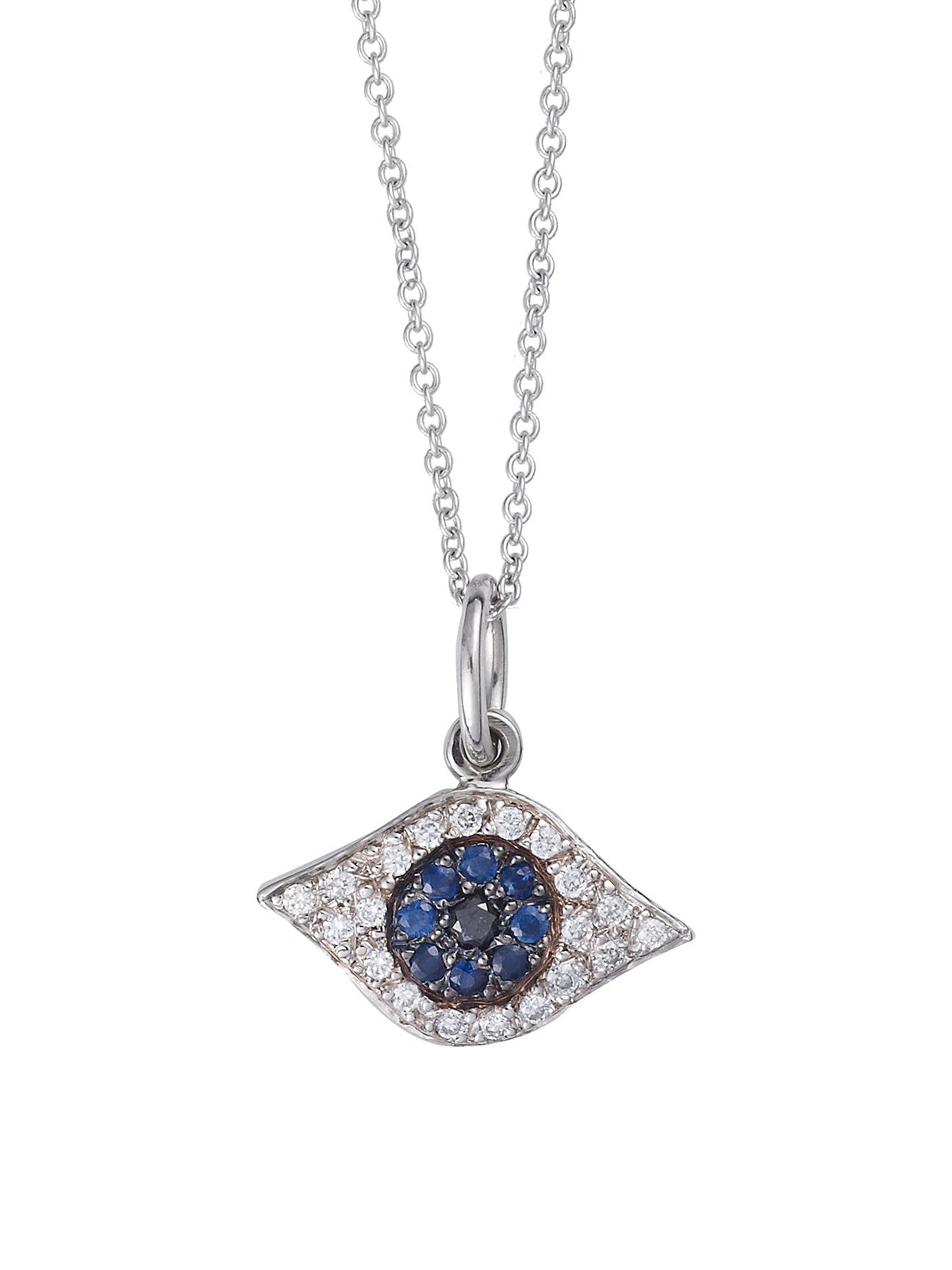 Blue Sapphire and Diamond Kitten Eye Pendant White Gold Necklace