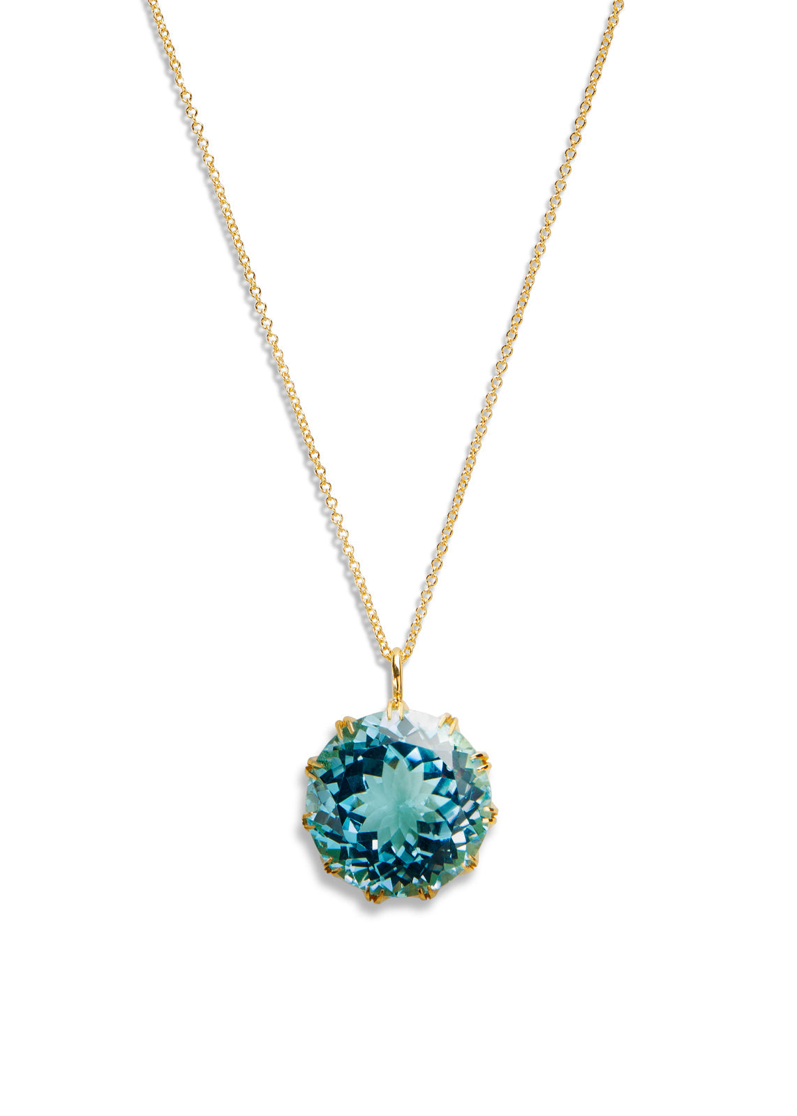 Medium Blue Topaz Crown Yellow Gold Pendant Necklace