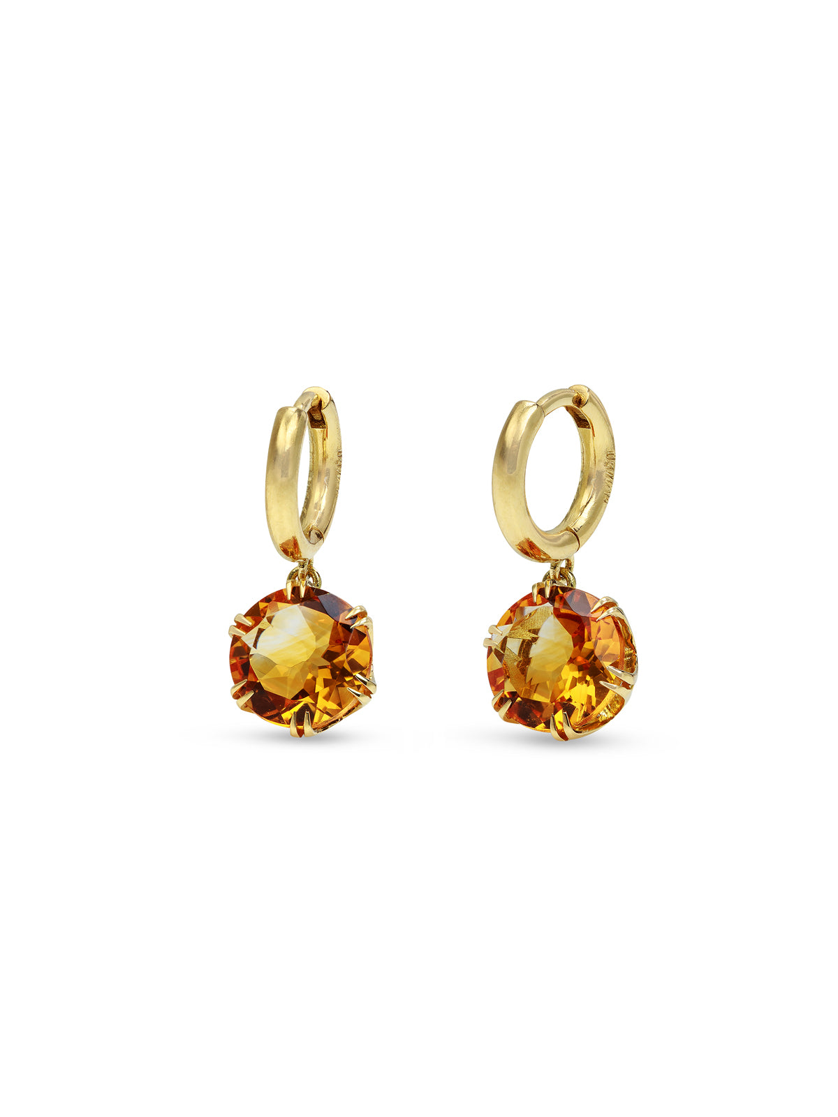 Midi Orange Citrine Crown Yellow Gold Hoop Earrings