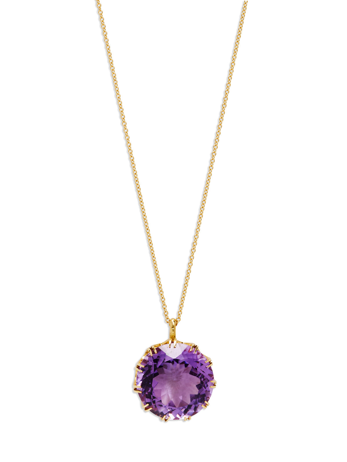 Medium Purple Amethyst Crown Yellow Gold Pendant Necklace