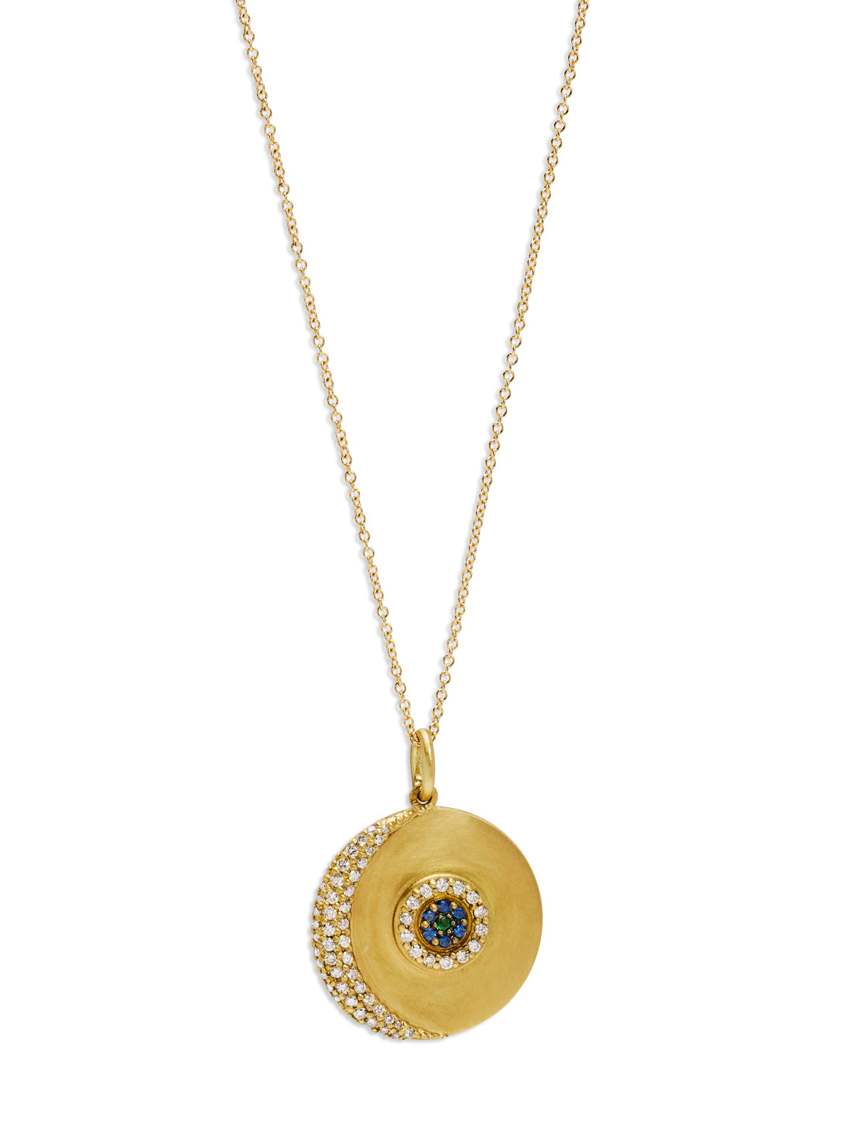 Evil Eye Moon Yellow Gold Necklace