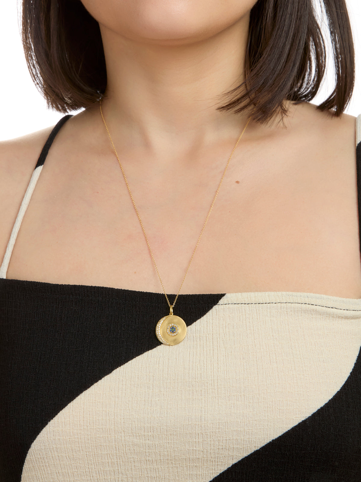 Evil Eye Moon Yellow Gold Necklace