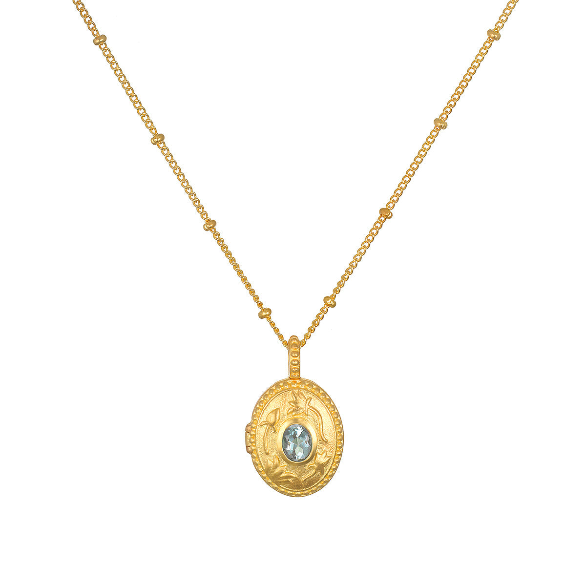 Lotus Aquamarine Birthstone Locket Necklace - March