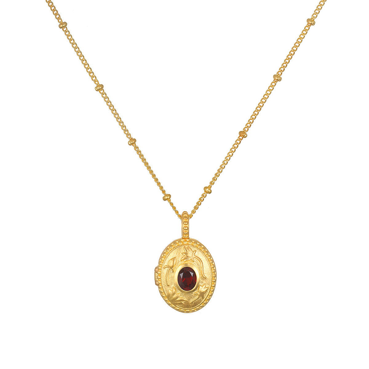 Lotus Garnet Birthstone Locket Necklace - January