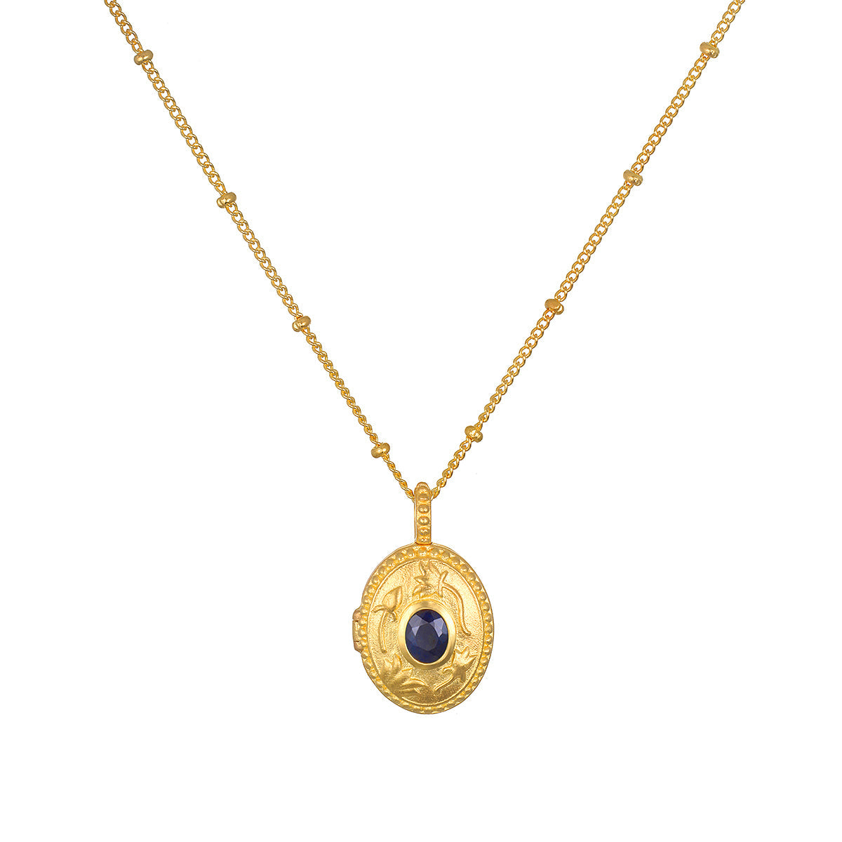 Lotus Sapphire Birthstone Locket Necklace - September