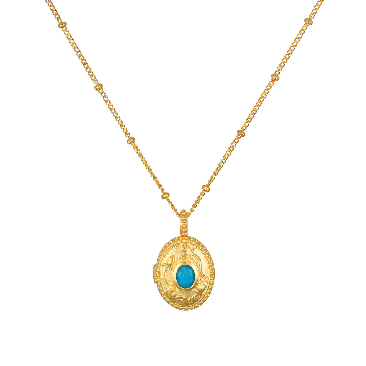 Lotus Turquoise Birthstone Locket Necklace - December