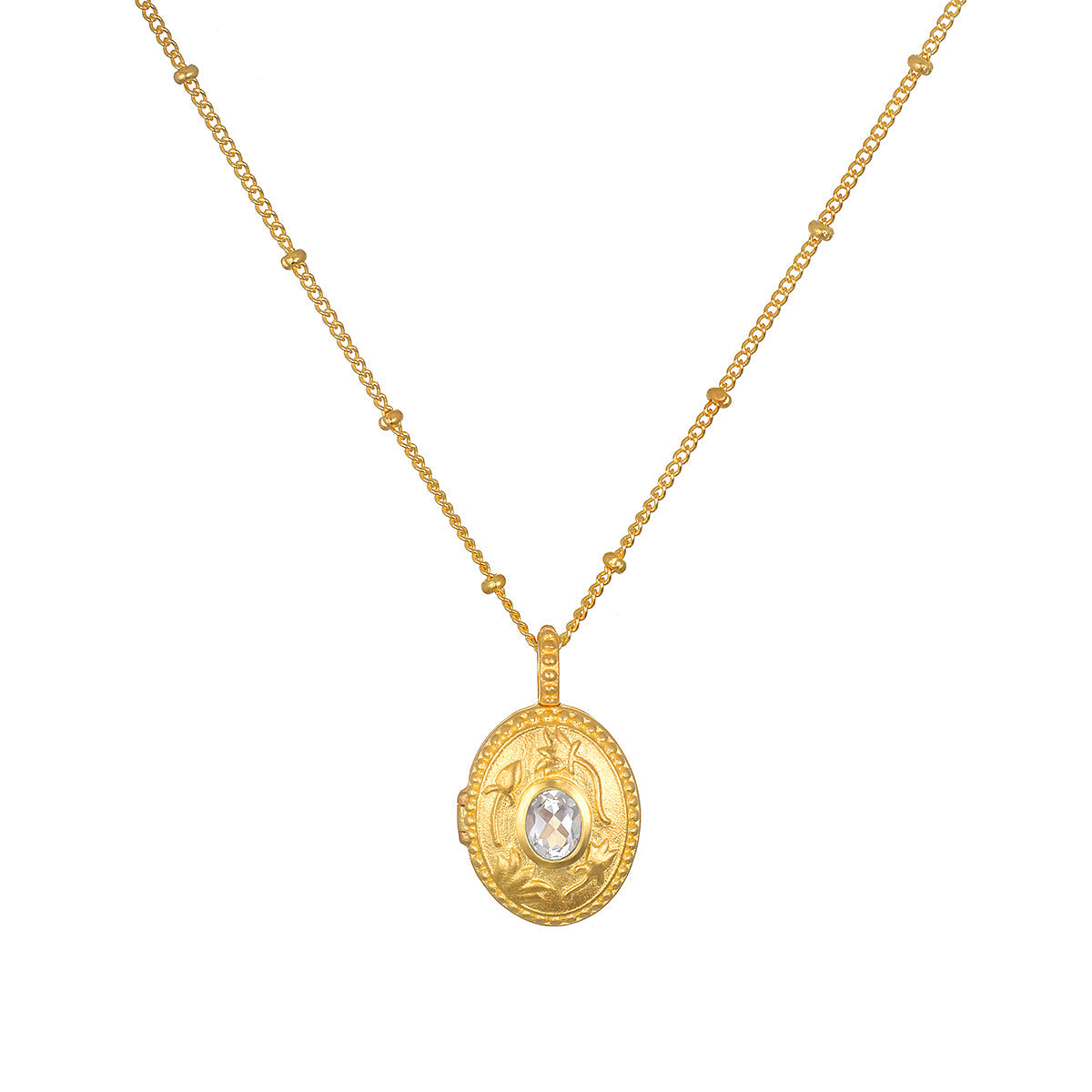 Lotus White Topaz Birthstone Locket Necklace - April