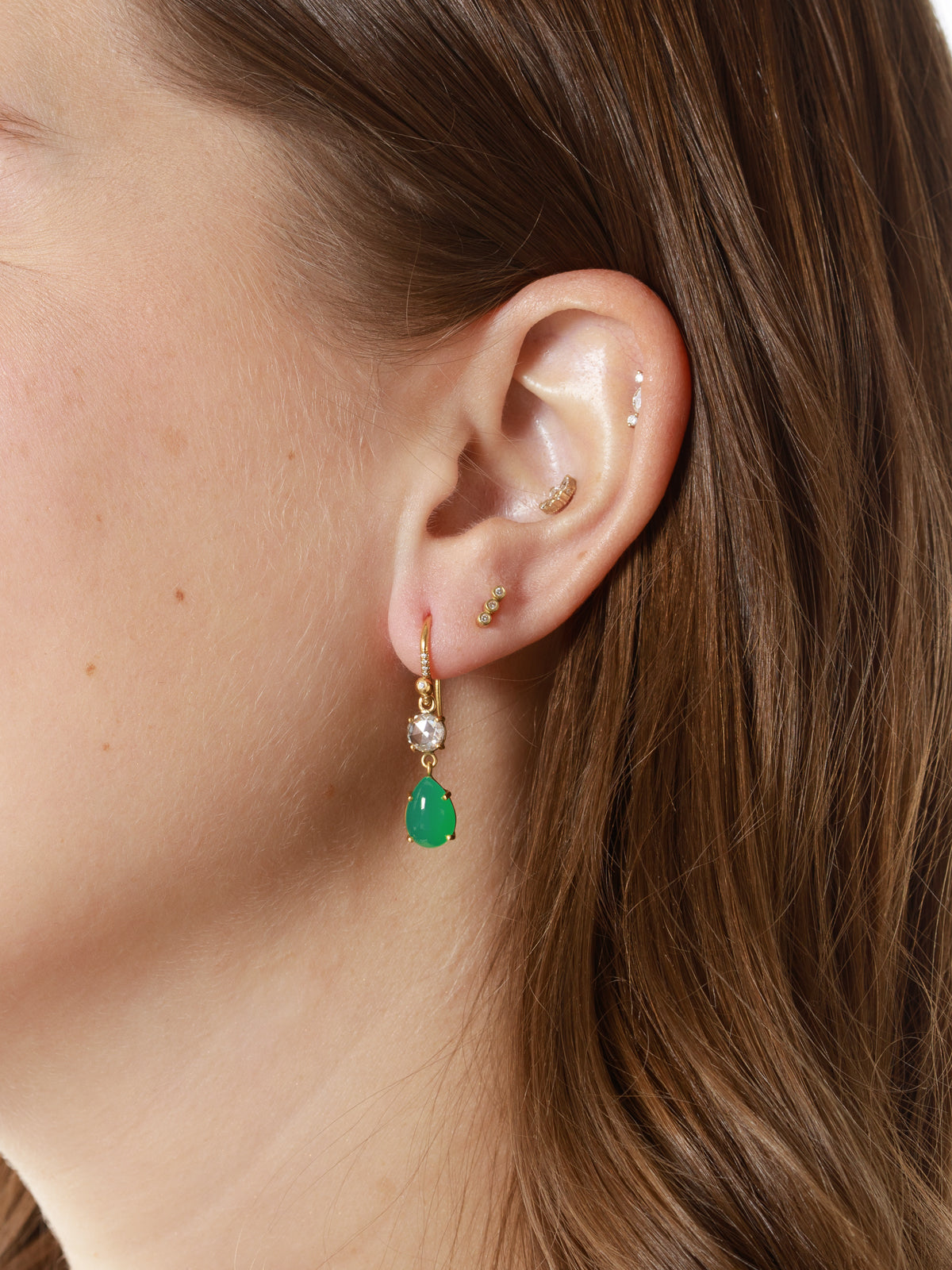 Diamond and Chrysoprase Teardrop Yellow Gold Earrings