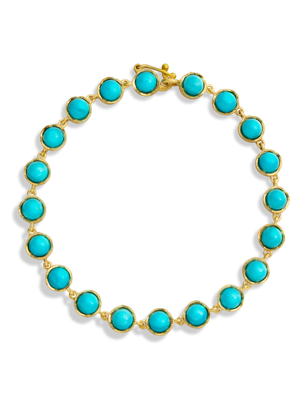 Cabochon Kingman Turquoise Petite Classic Link Yellow Gold Bracelet