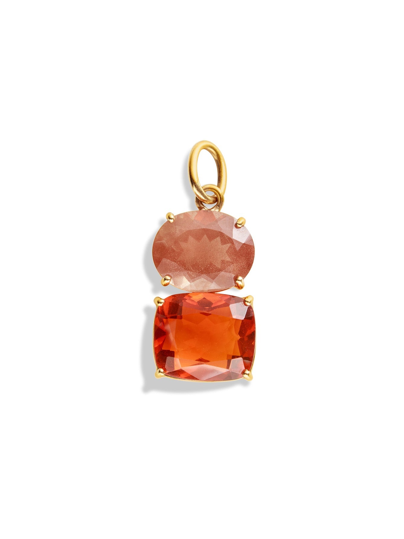 One-Of-A-Kind Sunstone Oval and Fire Opal Rose Gold Charm