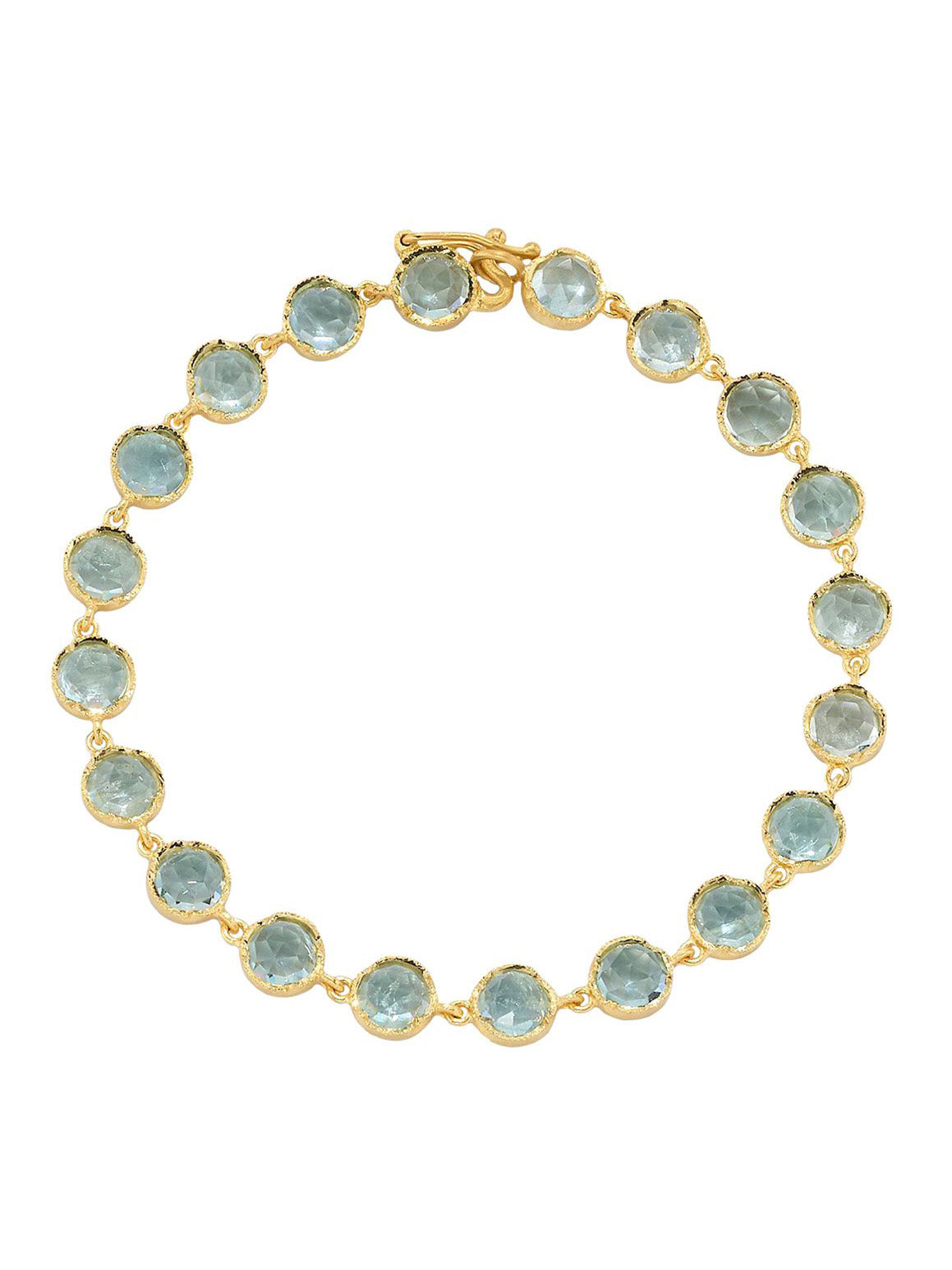 Rose Cut Aquamarine Petite Classic Link Yellow Gold Bracelet