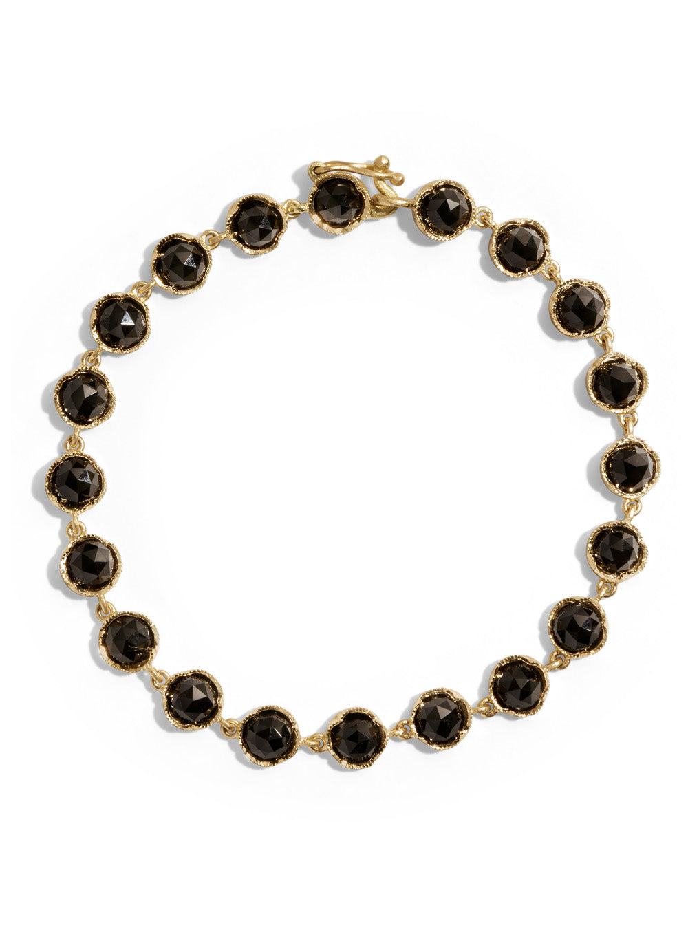 Rose Cut Black Onyx Petite Classic Link Yellow Gold Bracelet