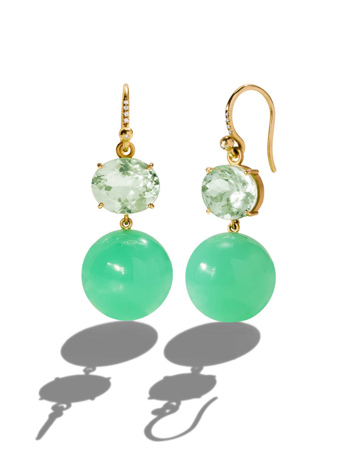 Green Tourmaline & Chrysoprase Gumball Yellow Gold Earrings