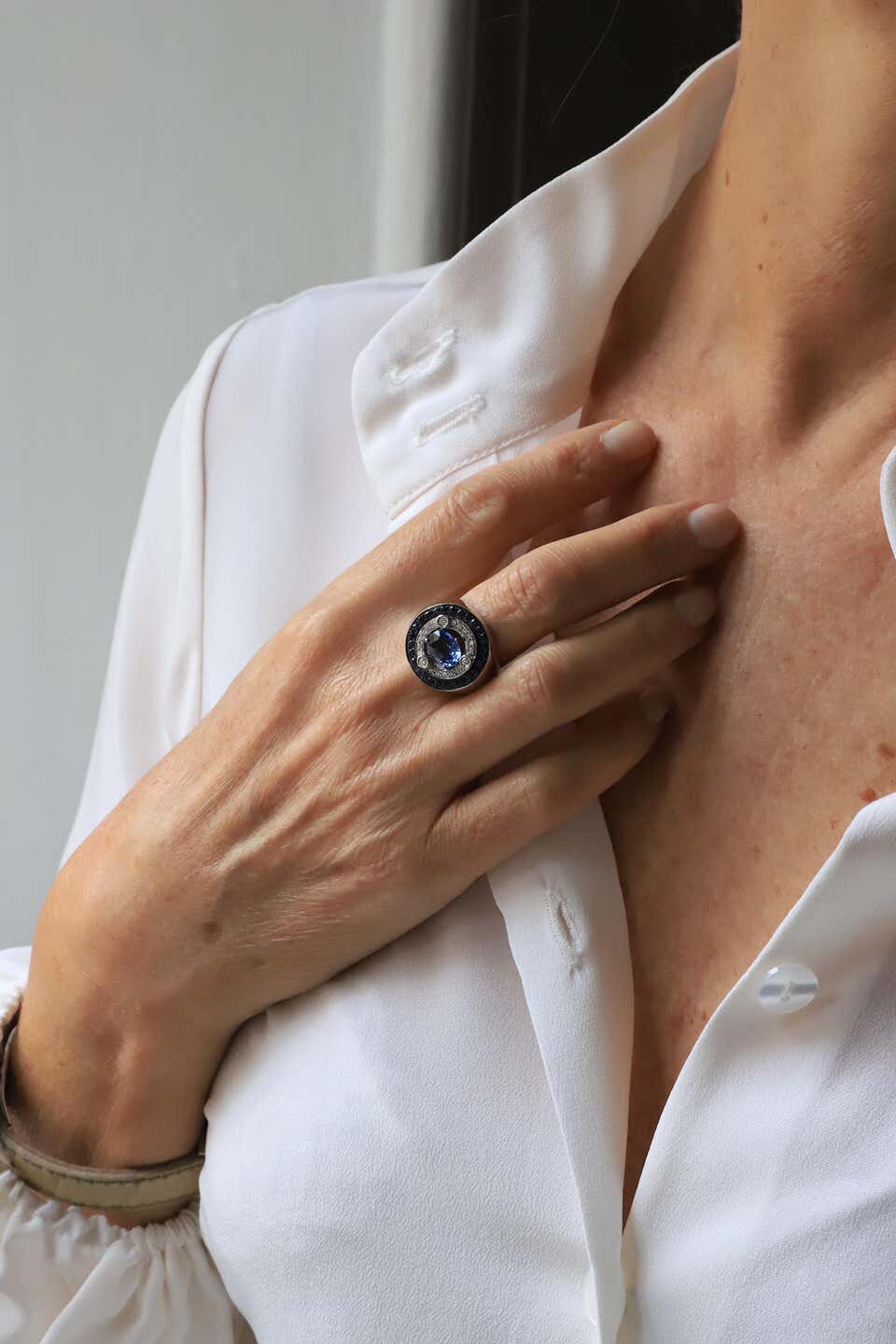 Sapphire and Diamond Blue Love Ring