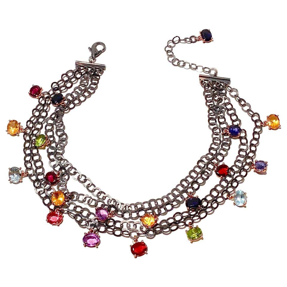 burnished-silver-multi-gemstone-choker-necklace