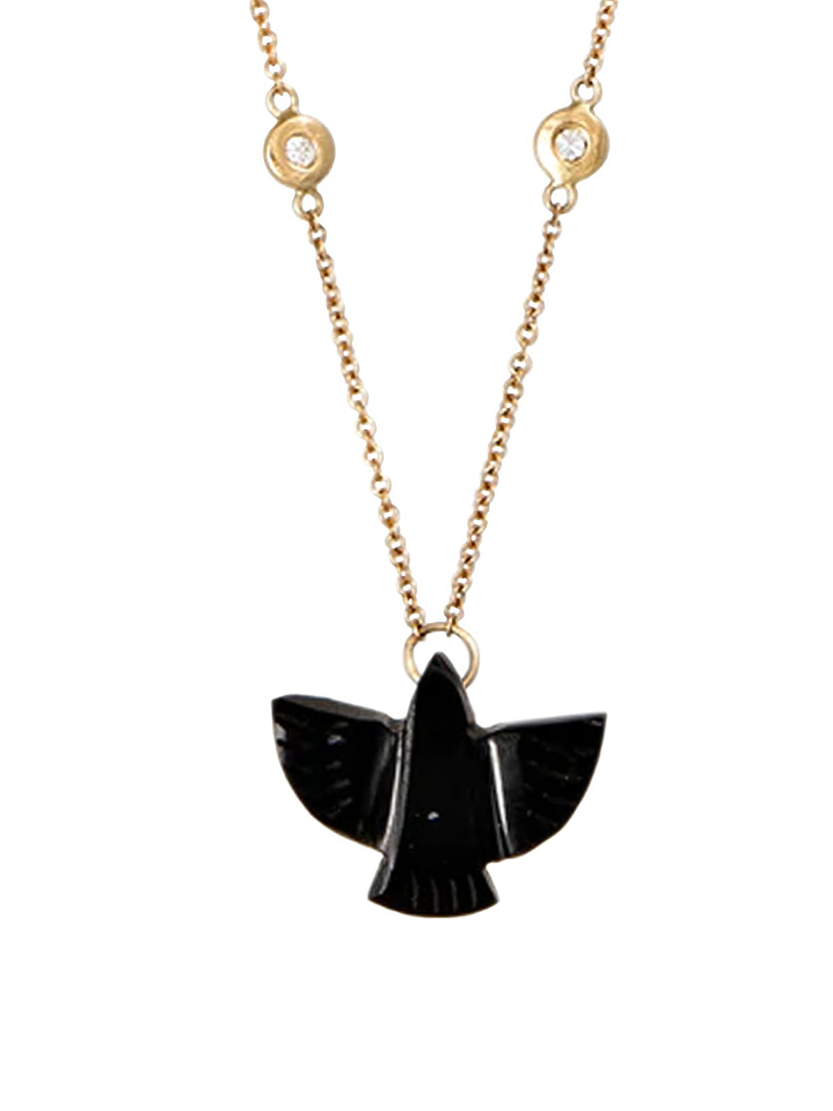 Baby Onyx Thunderbird Yellow Gold Necklace