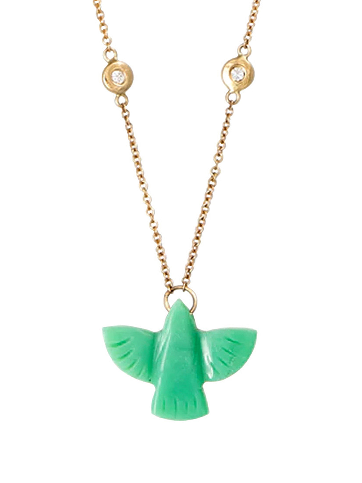 Baby Chrysoprase Thunderbird Yellow Gold Necklace