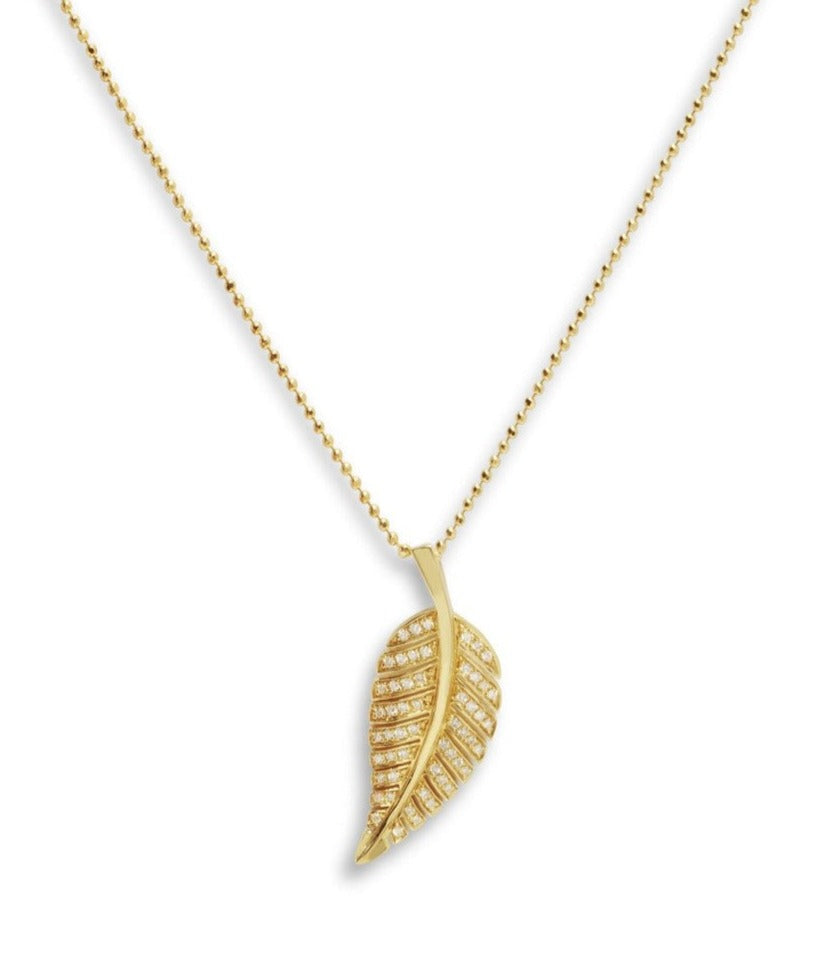 Diamond Leaf Yellow Gold Necklace