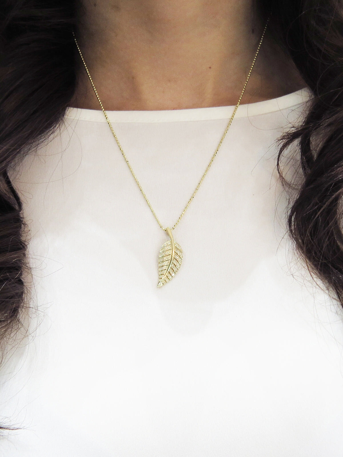 Diamond Leaf Yellow Gold Necklace