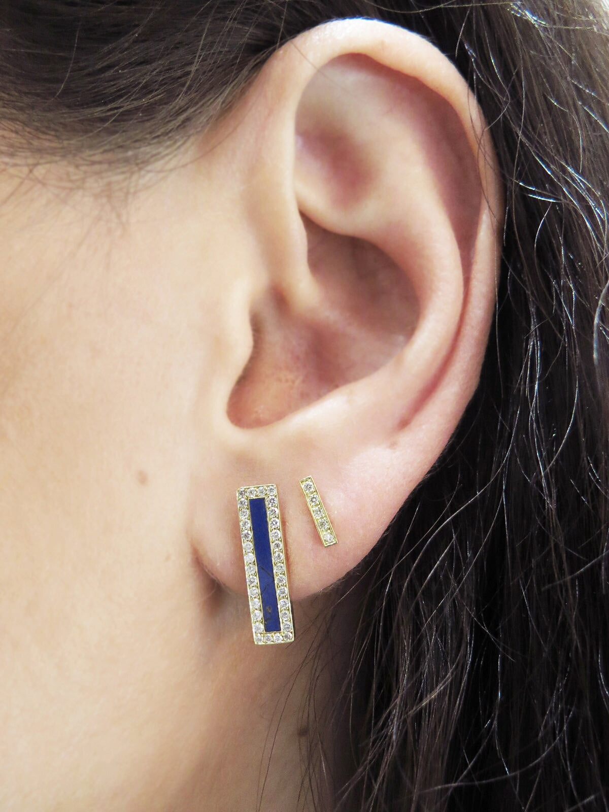 Diamond Yellow Gold Bar Stud Earrings