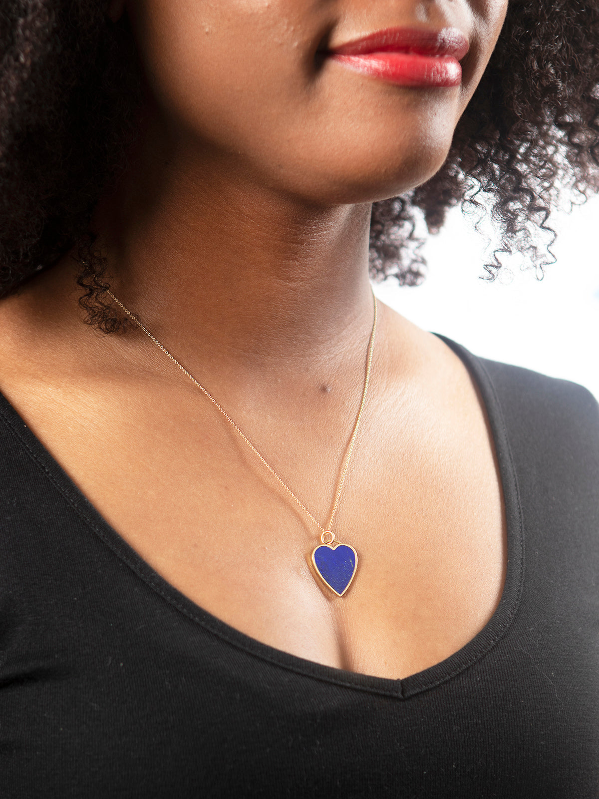 Lapis Inlay Heart Yellow Gold Necklace