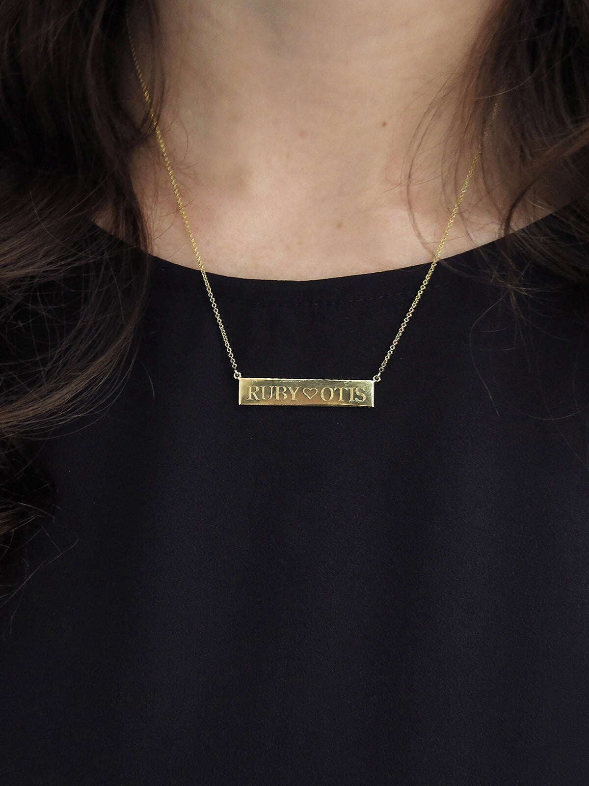 2 Side Engraving, 16-in. Personalized Yellow Gold Nameplate Necklace