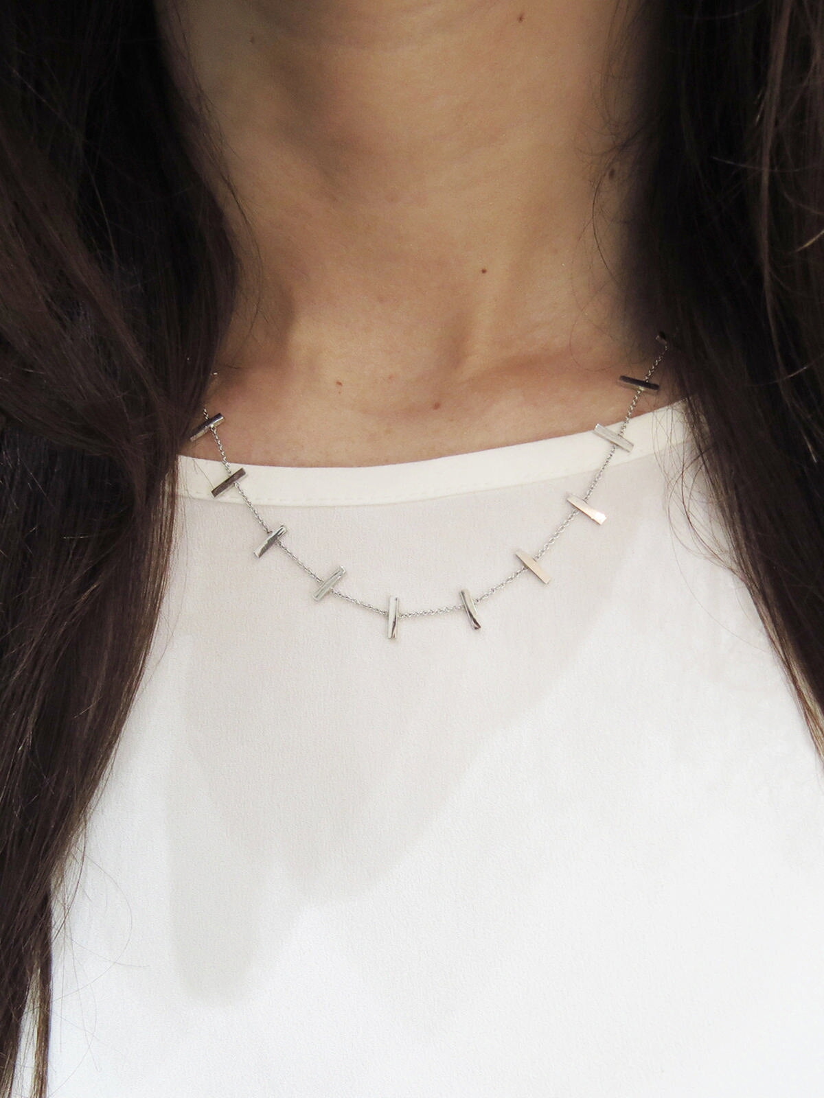 Cross Bar White Gold Chain Necklace